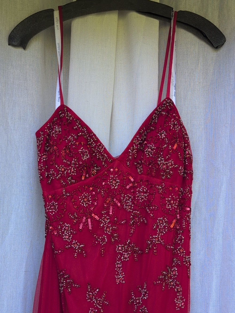 Night Way 3745952- Size 16 - Beaded Red Spaghetti-Strap Slip Dress